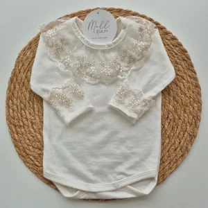 Body Florzinha gola e punhos renda dourada