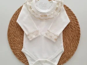 Body Gola e Punhos com Renda Dourada