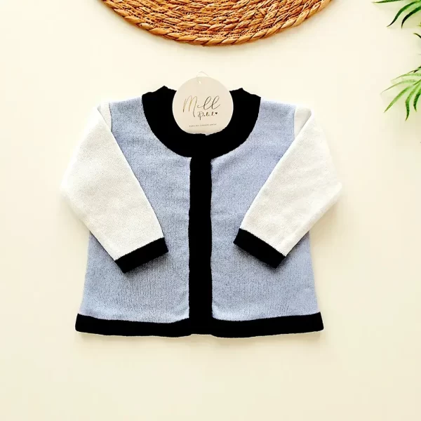 Cardigan Jacquard Tricolor - Azul, Branco e Marinho