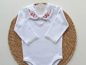 Body gola bordada laço e guipir