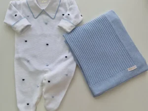 Kit Poá Relevo - Manta Azul Bebê